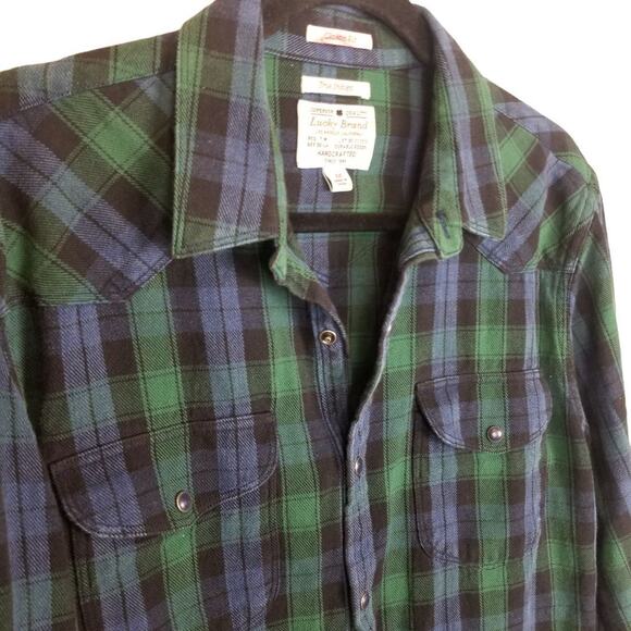 Lucky Brand Mens Western Flannel Shirt Tartan Plaid M Classic Fit Country Cowboy - Picture 5 of 8